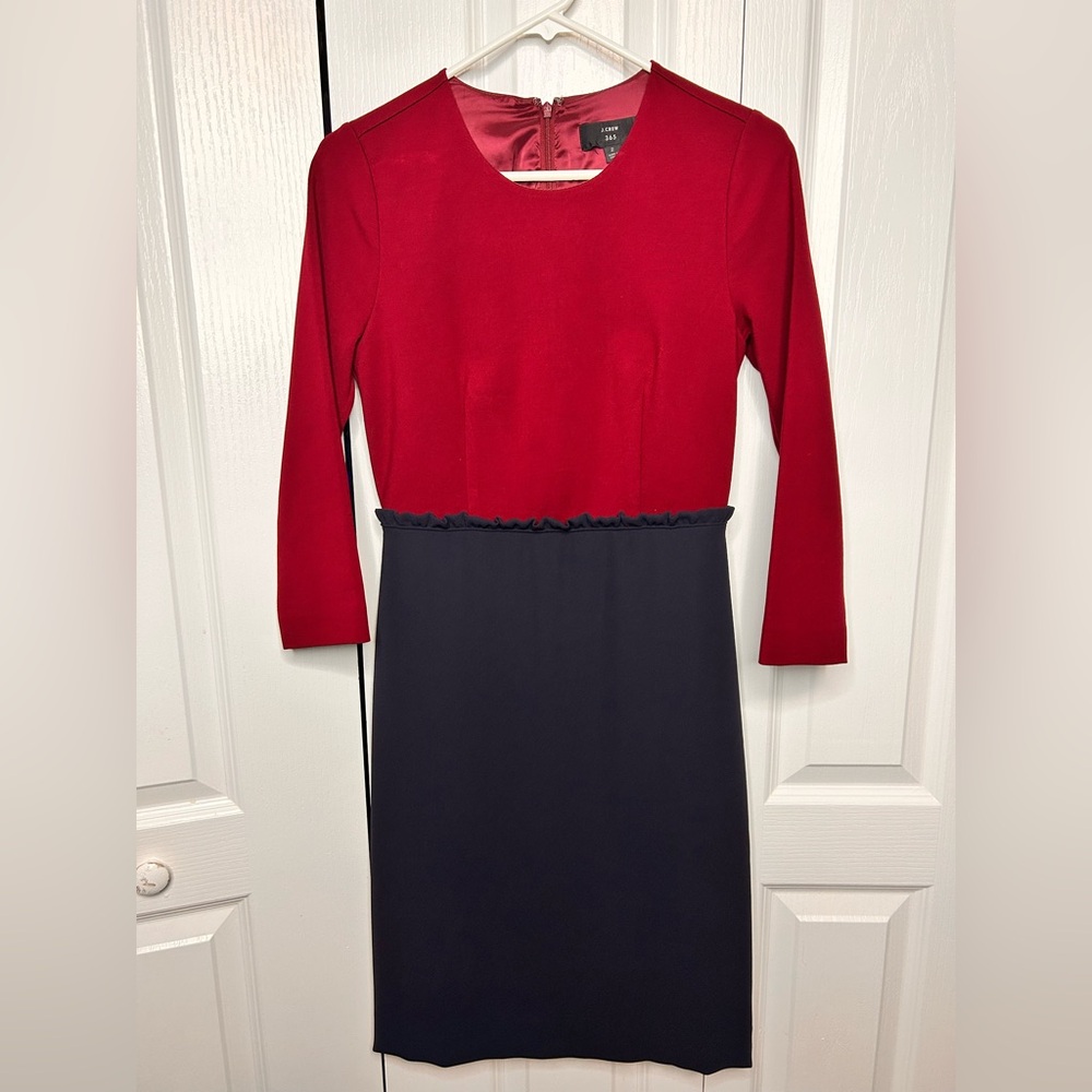 J. Crew 365 Dress Womens‎ 2 Burgundy Blue Colorblock Long Sleeve Sheath Career